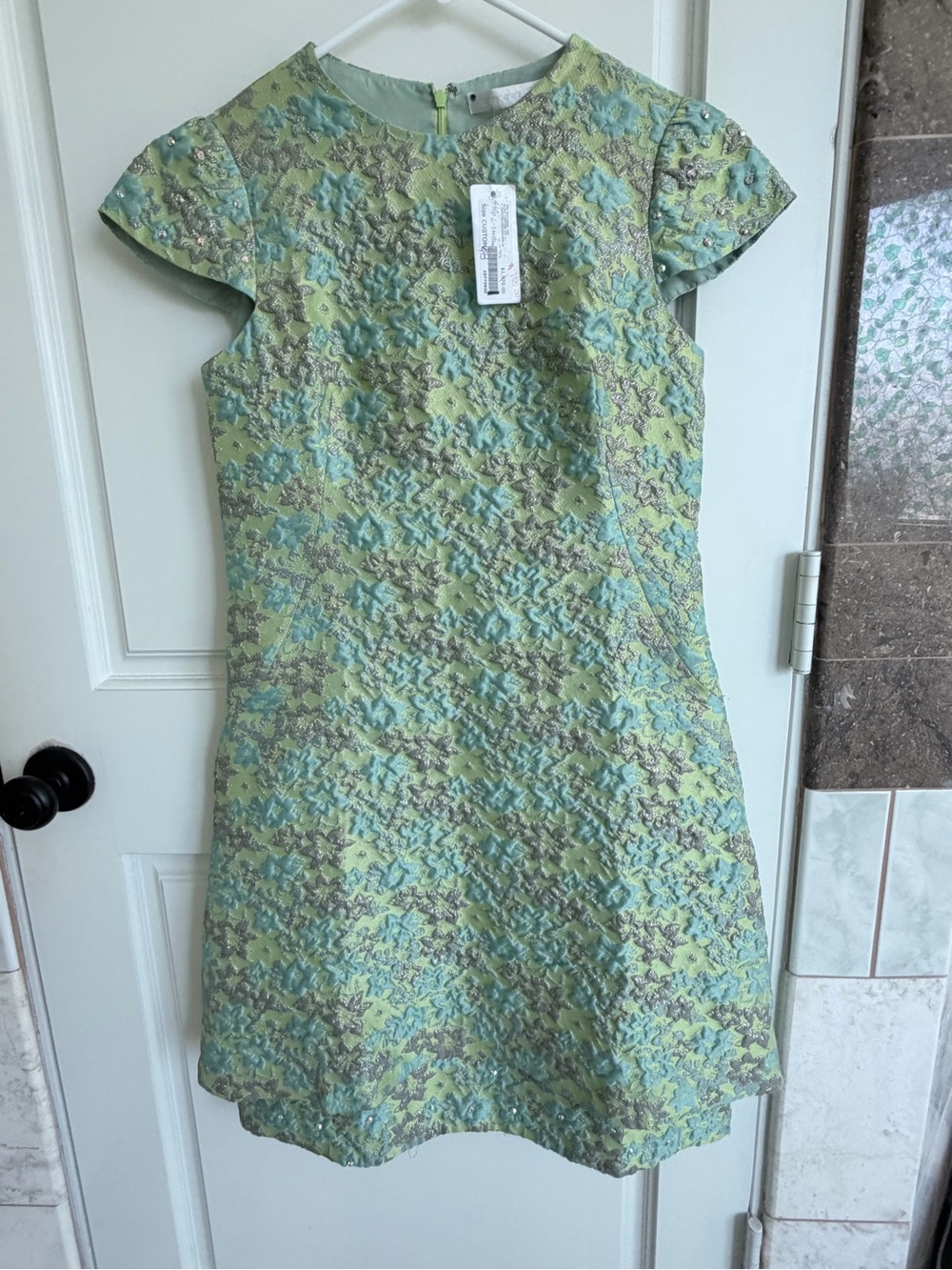 Carol Peretz vintage floral metallic dress crystal embellished custom made!!